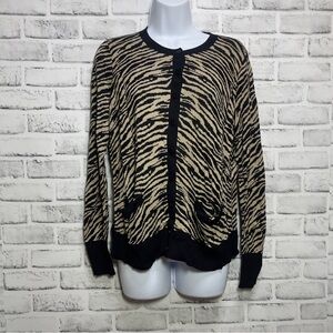 Sejour Zebra Print 2 Pocket Cardigan 1X